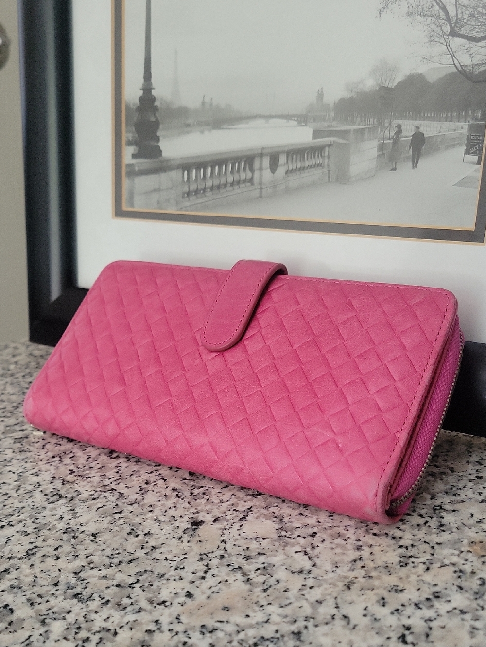 Vintage Hobo International Pink Quilted Leather Wallet Clutch  3.5 x 7.5"